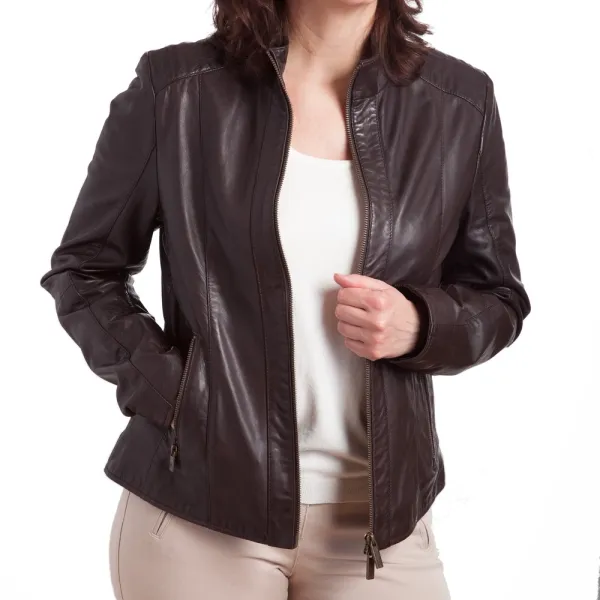 Tina, Lederblouson, Lammnappa, Farbe: dark brown